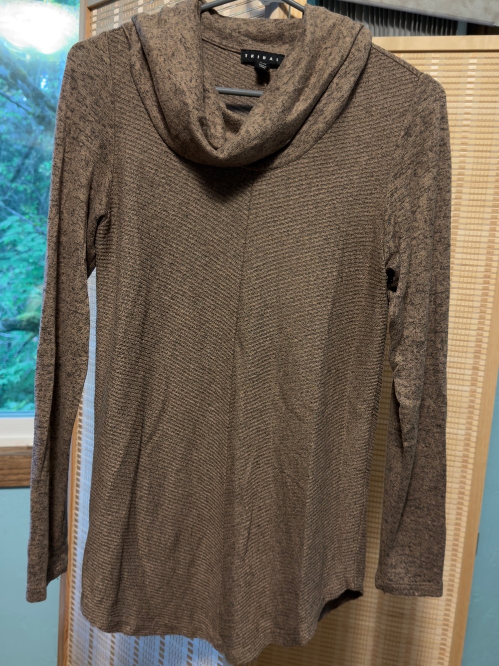Tribal Brown Heathered Cowl Neck Pullover